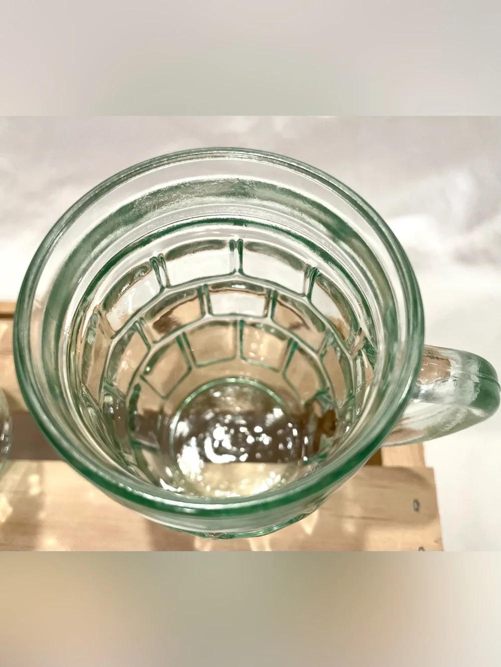 ☀️2/$20 Anchor Hocking Small Barrel Green-Tinted Vintage Glass Beer Mugs Set